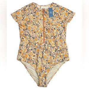 🆕 Cupshe Elodie Ditsy Zipper Short Sleeve One Piece Swimsuit Women’s Size XL